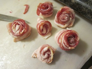 Raw bacon roses